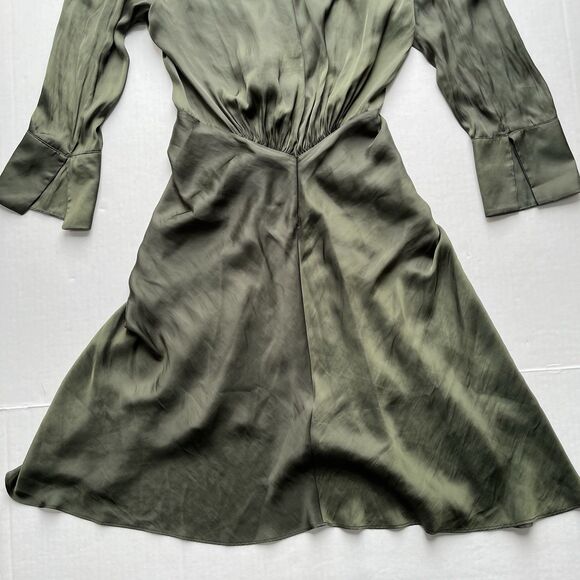 ZADIG & VOLTAIRE Rozo Satin Dress Draped Waist Deep Neckline 3/4 Sleeves Size XS - Picture 6 of 16